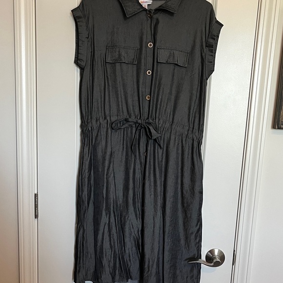 LulaRoe Stacie Black Denim Button-Down Dress - Picture 1 of 6
